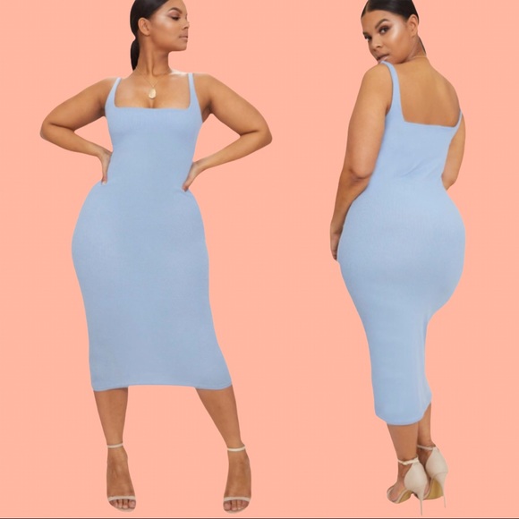 PrettyLittleThing Dresses & Skirts - Pretty Little Things Dusky Blue Ribbed Midi Dress